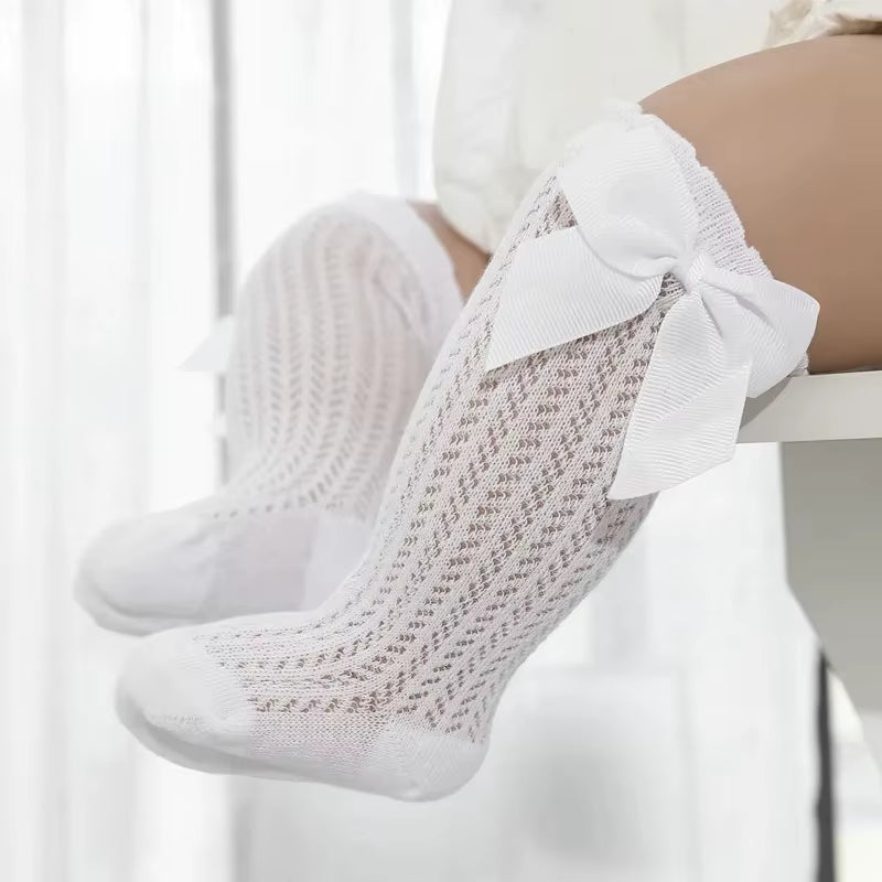 Princess Touch: Bow-Embellished Cotton Knee Socks for Baby Girls