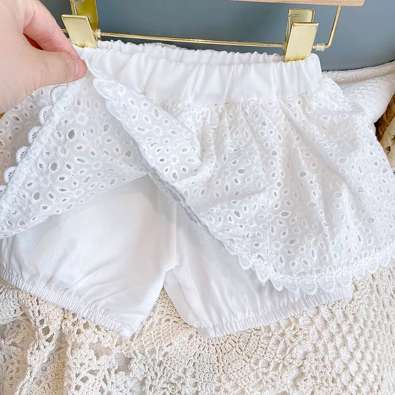 Summer Grace: 2024 Hollow Lace Sleeveless Set for Baby Girls