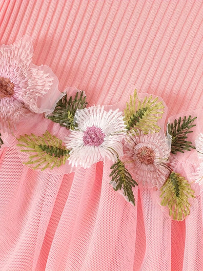Elegant Bloom – Baby Girl Mesh Dressjacket with Waist Flower Detail